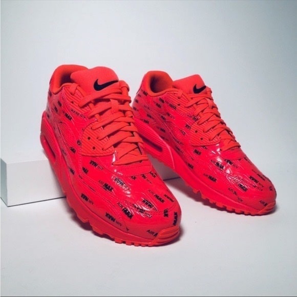 Nike Air Max 90 SE Ltr GS All Print Logo Bright Crimson size 10.5 Women - Picture 3 of 11